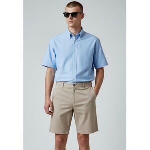 Ben Sherman Mens 32W Herringbone Chino Shorts Beige Tan Regular Fit Core